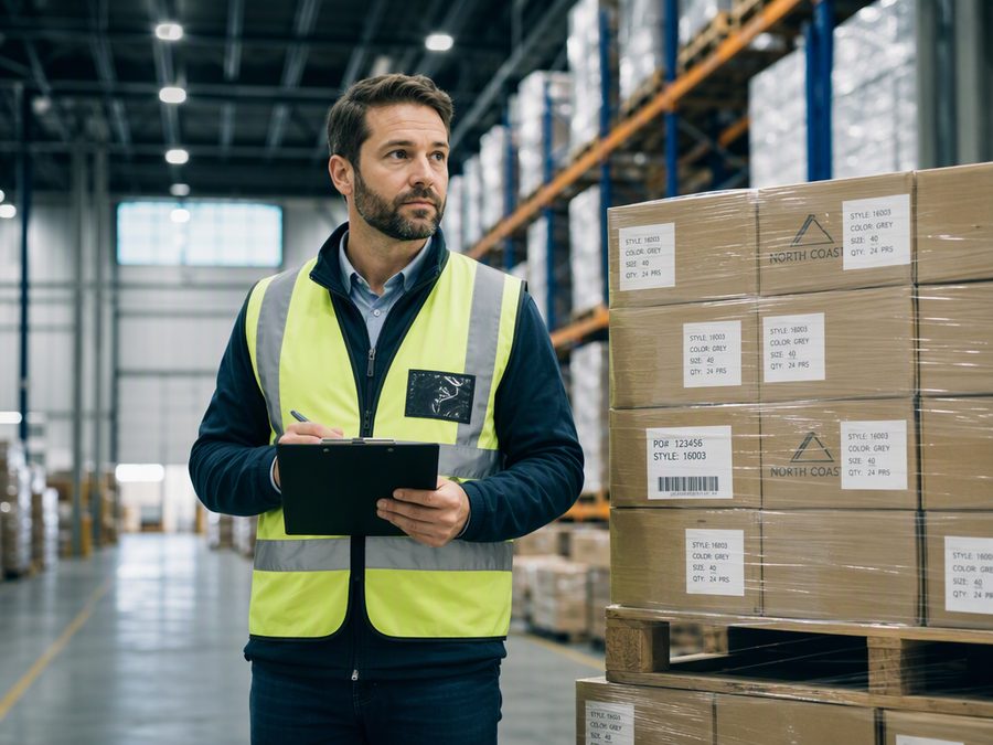 BT Pro inspector checking labeled goods against a checklist in a warehouse